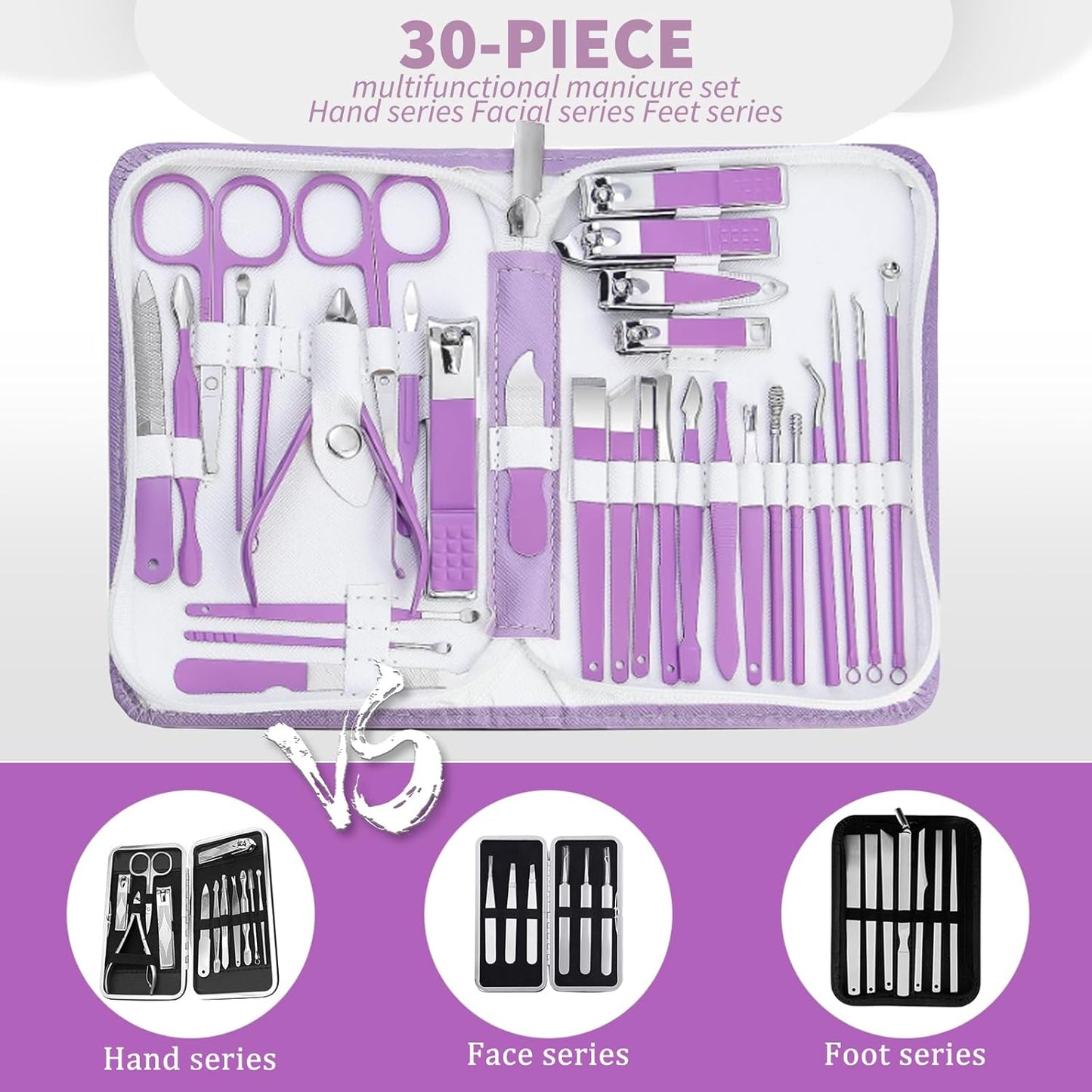 Manicure Set，30 in 1 Mens Set Professional，Nail Clipper for Men，Mens Nail Grooming Kit，Andrea Kit Women，Nail Care Women，with Luxury Leather Bag (Black)