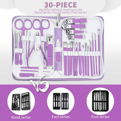 Manicure Set，30 in 1 Mens Set Professional，Nail Clipper for Men，Mens Nail Grooming Kit，Andrea Kit Women，Nail Care Women，with Luxury Leather Bag (Black)