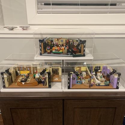 Thickened Clear Acrylic Display Case for Lego 10330 43268 76450 42170 10295 10353 Collectibles, Transparent Box Dustproof Protection with Wood-Plastic Base & String Light, Black Inside 40x20x20cm