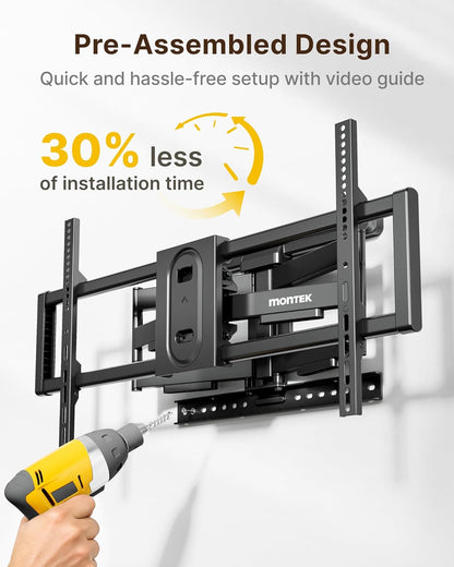 monTEK Heavy Duty TV Wall Mount for 43"–100" TVs, Pre-Assembled & 132lbs 4X Tested, Full Motion TV Mount with Tool-Free Tilt/Swivel/Extension, Max VESA 800x600, Fits 16"/18" Studs - PuriLite