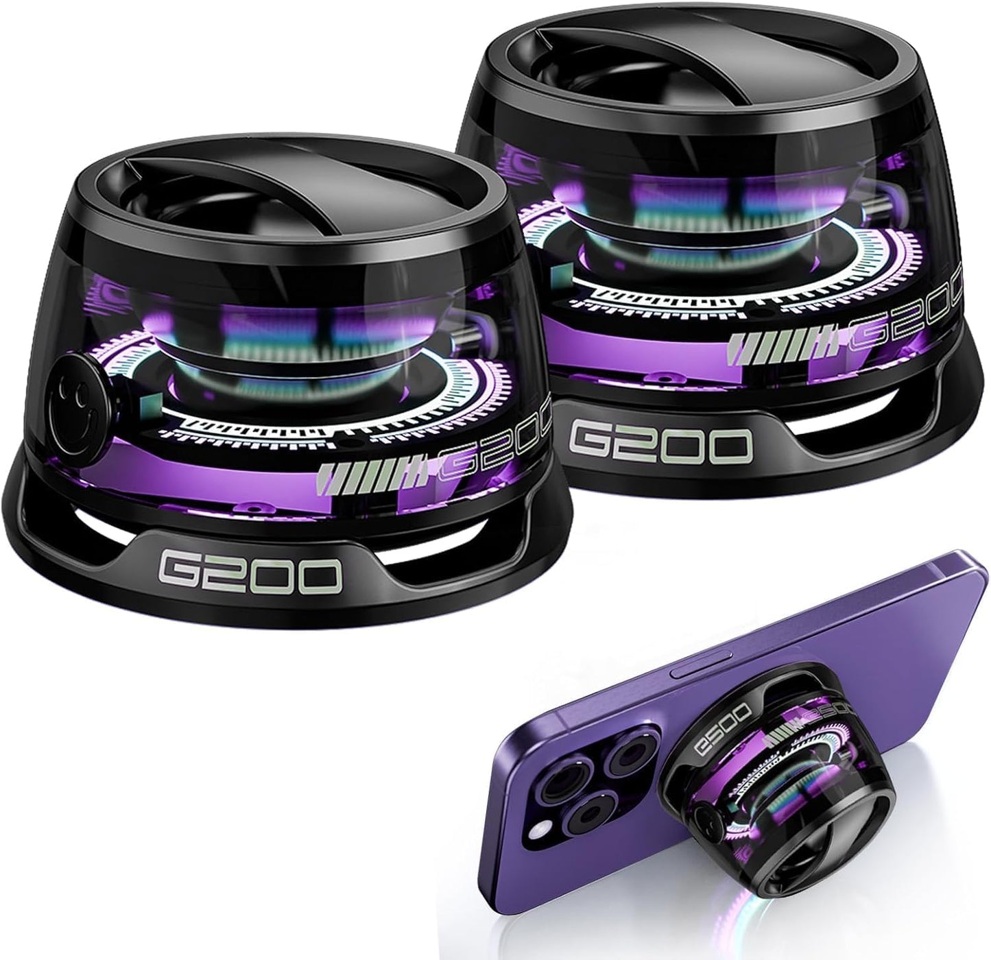 2 Pack G200 Magnetic Bluetooth Speakers with RGB Lights, Wireless Portable Dual Speakers for Stereo Sound, Bluetooth 5.3, Magnetic Mount & Phone Stand, Waterproof, for Outdoor Camping, Home, Gifts