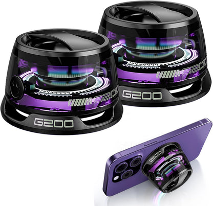 2 Pack G200 Magnetic Bluetooth Speakers with RGB Lights, Wireless Portable Dual Speakers for Stereo Sound, Bluetooth 5.3, Magnetic Mount & Phone Stand, Waterproof, for Outdoor Camping, Home, Gifts
