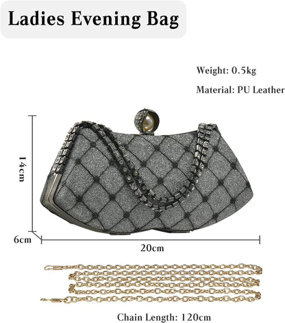 CORIOS Rhinestone Evening Bag Sparkly Sequin Clutch Bag for Women Bridal Wedding Purse Glitter Shoulder Bag Crystal Handbag