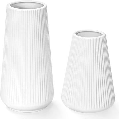 White Ceramic Vase, GUKJOB Small Cute Flower Vase for Pampas Grass, Home, Living Room, Dining Table, Farmhouse, Office Decor, Bedroom, Table, and Kitchen Shelf (White)