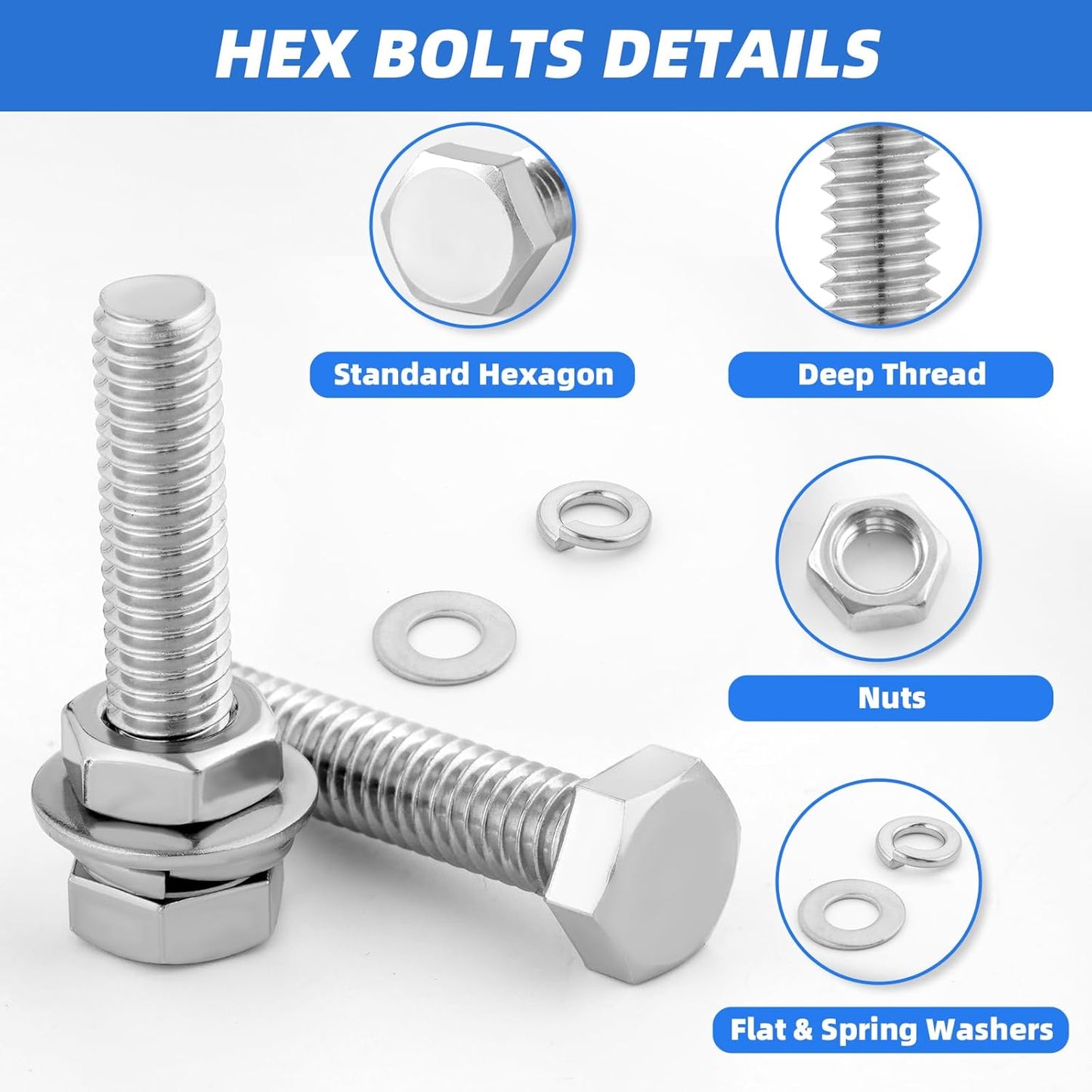 Besitu 280Pcs Metric Flange Bolt Assortment, M6x1.0, M8x1.25, M10x1.5 (12mm to 30mm) Assorted Hex Bolts and Nuts Washers Kit for Automotive, 10.9 Black Zinc Galvanized