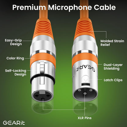 GEARit XLR Male to Female Microphone Cable (10 Feet, 6-Pack) 3-Pin Balanced Shielded Mixer, Recording Studio, Podcast - Black