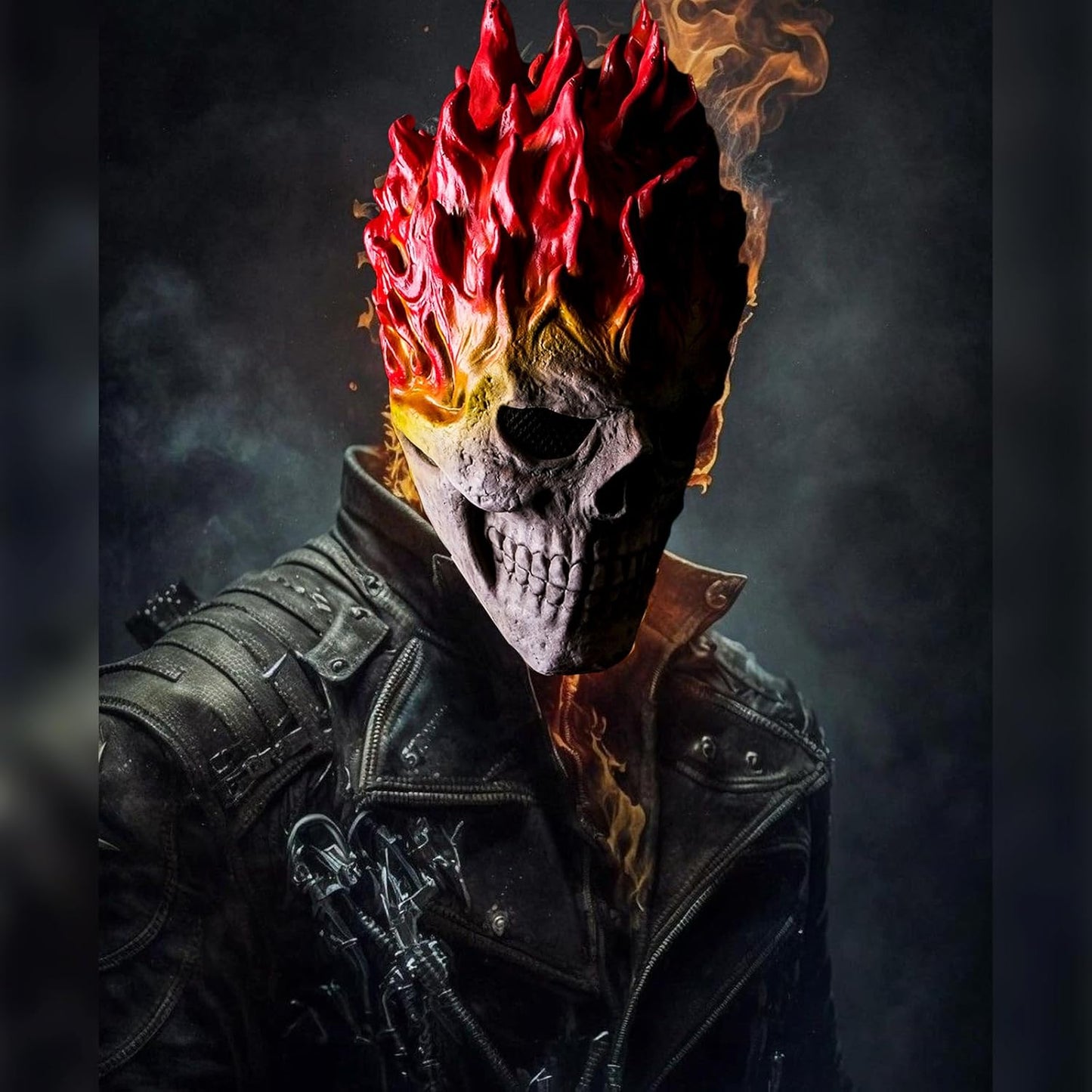 Wellinology Flame Skull Realistic Latex Full Head Halloween Mask Funny Halloween Creepy Horror Skeleton Costume Party Props