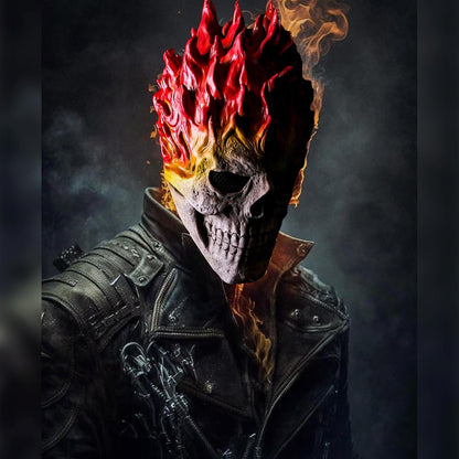Wellinology Flame Skull Realistic Latex Full Head Halloween Mask Funny Halloween Creepy Horror Skeleton Costume Party Props