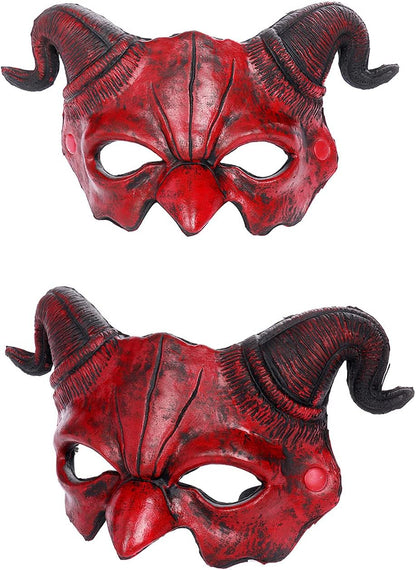 BPNHNA Demon Mask Halloween Masquerade Foam Mask Scary Red Half Face Ram Horn Devil Mask for Cosplay Costume