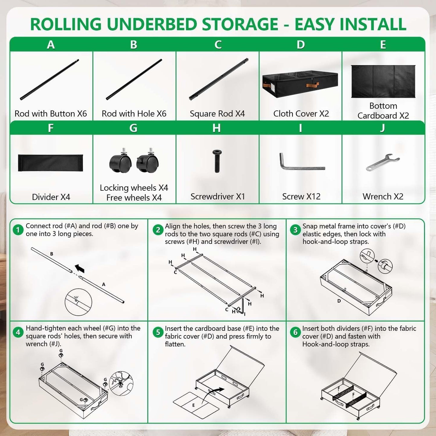 Under Bed Storage Bins | Foldable Clothes Organizer | Shoe Storage Container | Bedroom Furniture Storage | Rolling Under Bed Storage - PuriLite
