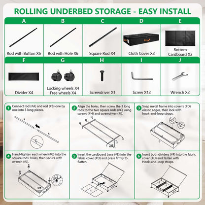 Under Bed Storage Bins | Foldable Clothes Organizer | Shoe Storage Container | Bedroom Furniture Storage | Rolling Under Bed Storage - PuriLite