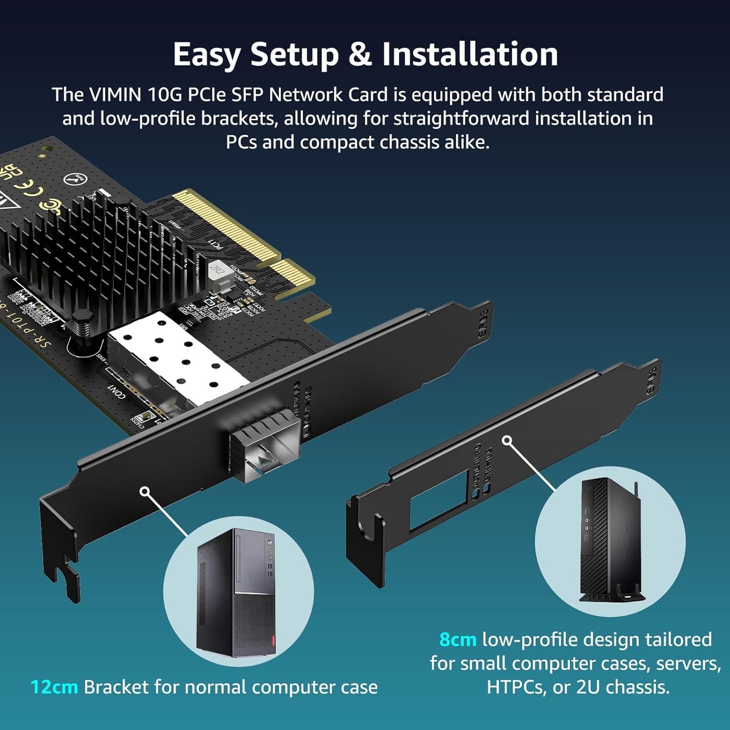 10G PCI-E Network Card with 10Gbps Dual RJ45 Ports, Intel X540-T2 Conrtoller, VIMIN 10Gb Ethernet Adapter Card Compatible with PCI Express X8, X16, Support Windows/Windows Server/Linux/VMware