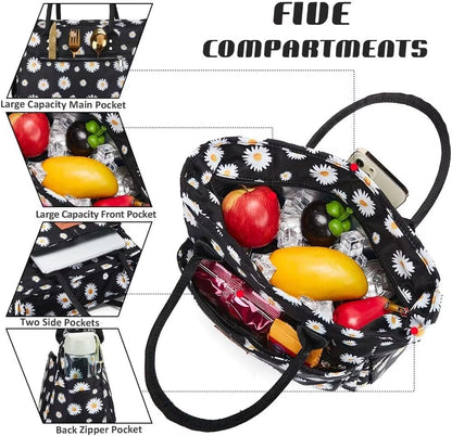 Lunch Bag for Women, Insulated Lunch Box for Work, Large Leakproof Cooler Purse with Side Pockets & Removable Shoulder Strap Women's Lunch Tote Bag for Picnic Work Beach Cute Lunch Bags (Heart)