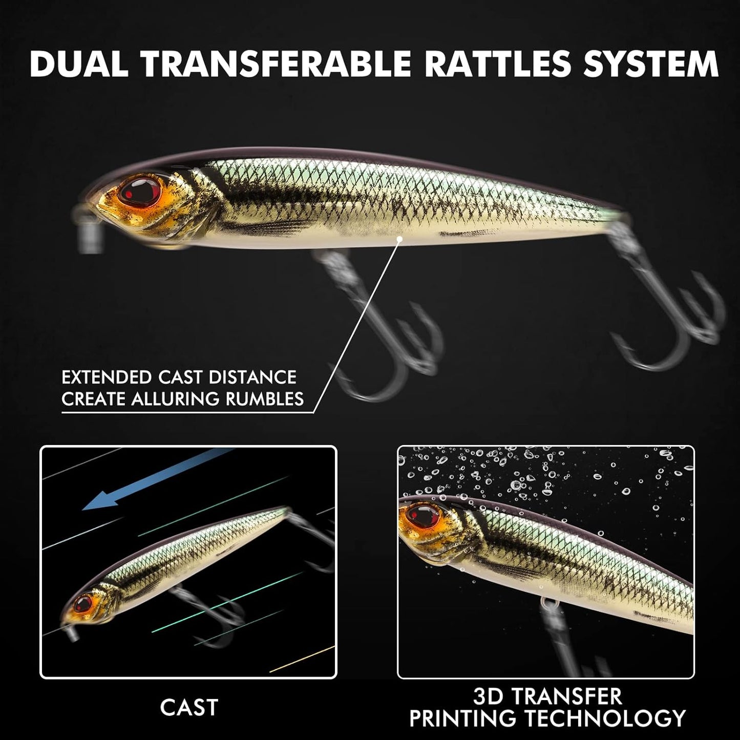 TRUSCEND PoPobait with BKK Hooks, Top Water Plopper Fishing Lures for Bass Walleye Pike Catfish Musky Perch, Floating Lure for Freshwater or Saltwater, Amazing Teasers Fishing Gifts for Family Fishing