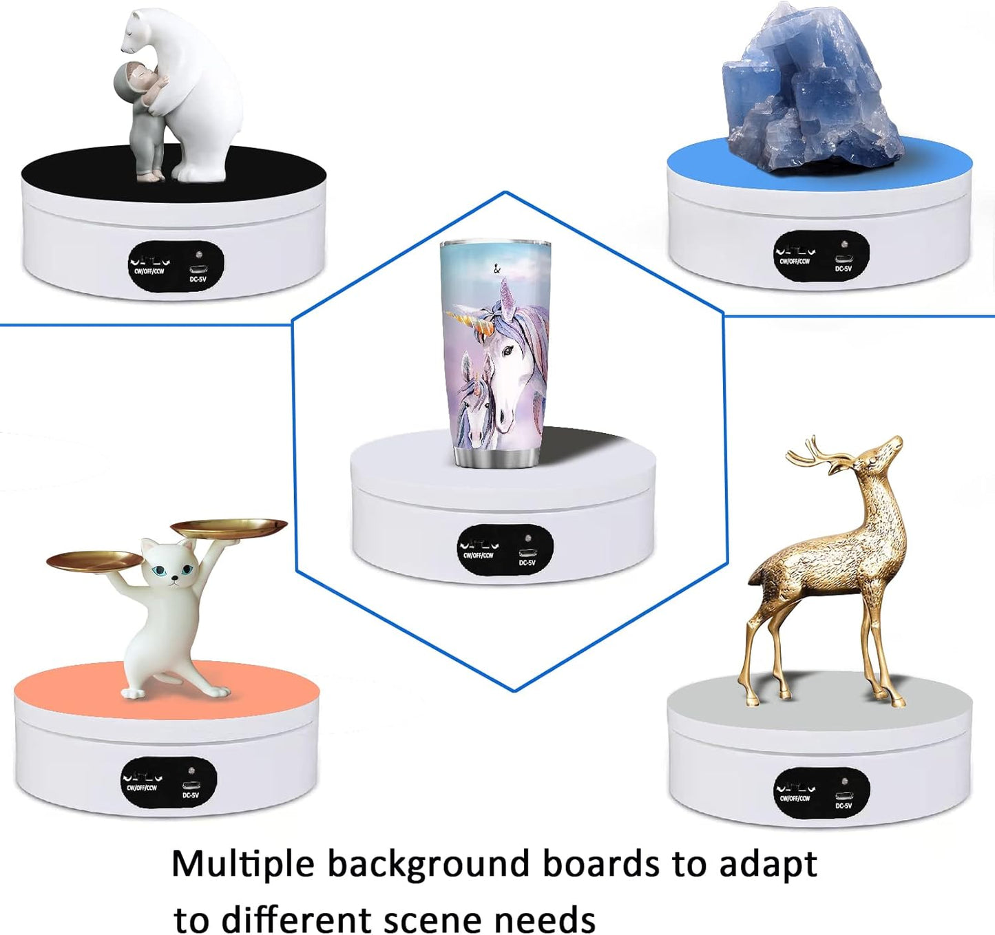 Motorized Rotating Display Stand, Electric 360 Degree Automatic Mute Rotating Turntable for Photography Products and Shows. Tumbler Cup Making Supplies Spinner, Watch,3d Models, Collectibles, 4.7" USB