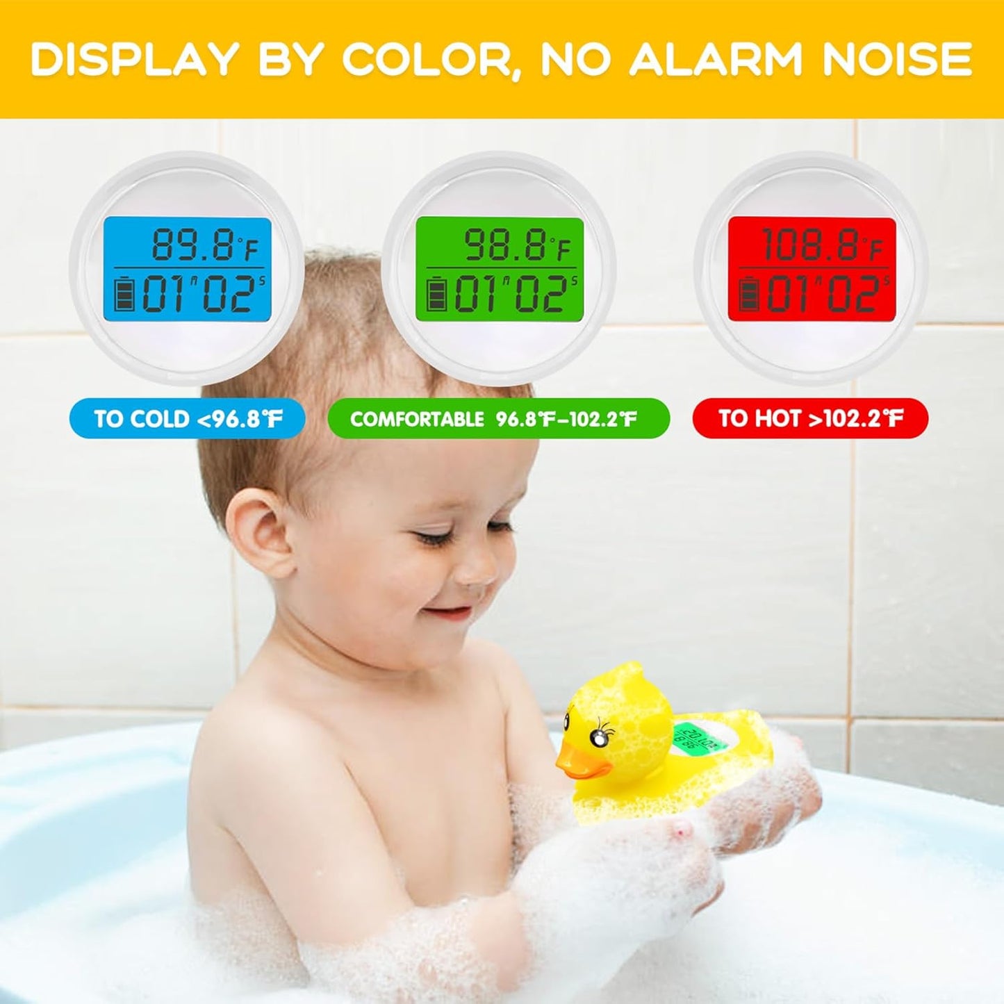 BabyElf Baby Water Thermometer- Bathtub Thermometer Baby Bath and Room Thermometer, Floating Alarm for Infant Bathtub and Swimming Pool, Yellow Duck Bathtub for Shower