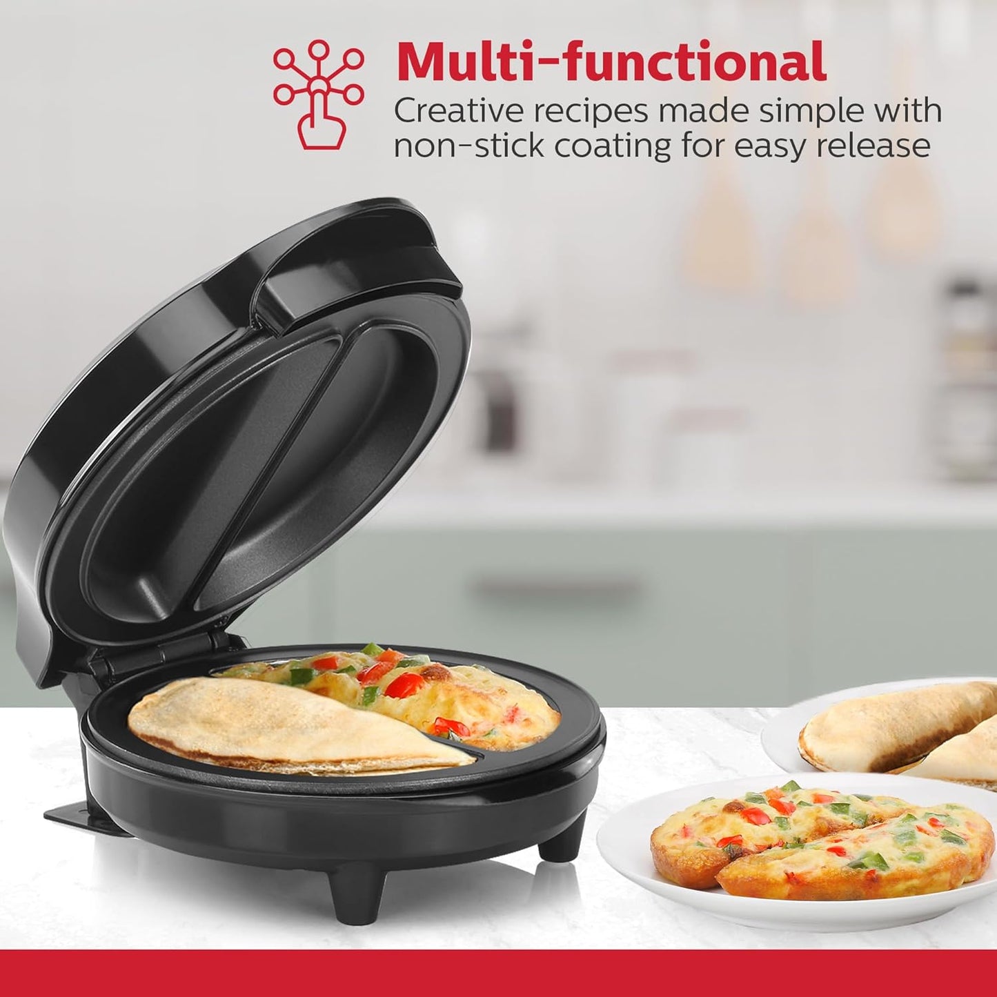 Holstein Housewares Non-Stick 6-Section Multi-Food Maker - Arepas, Mini Pancakes, Corncakes and More, 6-PC, Red/Black