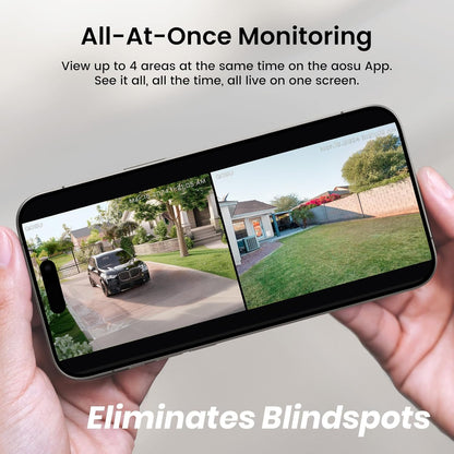 AOSU 2K Solar Security Cameras Wireless Outdoor, WiFi Camera Surveillance Exterieur for Home Security System, 166° View, Color Night Vision, 2-Way Talk, 32GB Homebase Local Storage, No Monthly Fee