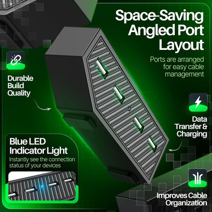 TNP USB Port Hub Adapter for Xbox One (Black) - High Speed 4 Ports USB Hub Extension Expansion Charger Connector Splitter for Xbox One Game Console Accessories