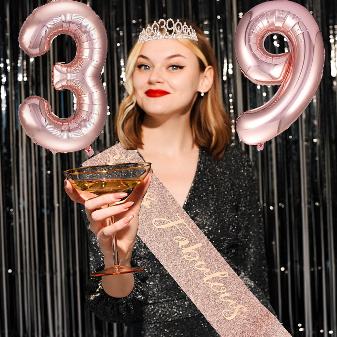 8pcs 40th Birthday Decorations gifts for Women, Including 40th Happy Birthday Cake Topper, Queen Sash with Pearl Pin, Sweet Rhinestone Tiara Crown for Women, Number Candles and Balloons (Rose Gold)