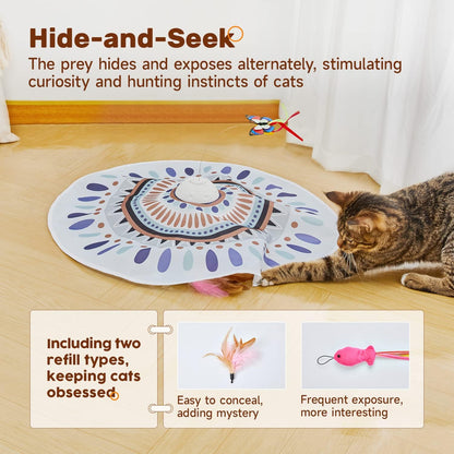 Potaroma Cat Toys Chargeable, 3in1 Hide and Seek for Kittens, Interactive Automatic Play, Fluttering Butterfly, Moving Wand Feather, Indoor Kitty Exercise 22.8 Inch Cover for All Breeds