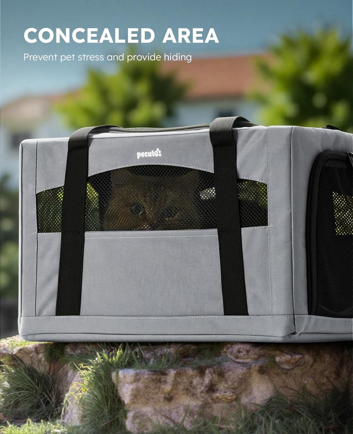 Pecute Cat Carrier Dog Carrier with Stable Structure, Breathable Mesh Fabric Pet Carrier for for Small Cats Dogs Puppies up to 5KG,Soft-Sided Dog Carrier Suitable for Both Long and Short Trips,Gray