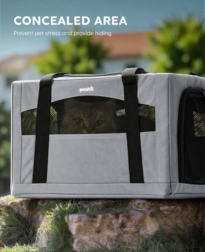 Pecute Cat Carrier Dog Carrier with Stable Structure, Breathable Mesh Fabric Pet Carrier for for Small Cats Dogs Puppies up to 5KG,Soft-Sided Dog Carrier Suitable for Both Long and Short Trips,Gray