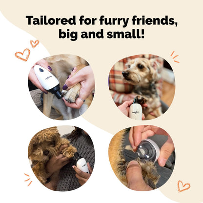 LuckyTail - Dog Nail Grinder - Small & Large Dogs - Silent Operation (30 - 50 dB) - Powerful 2-Speed Motor (8,000 & 10,000 RPM) - LED Light - Rechargeable - Pet Grooming Kit - Dog Nail Trimmers