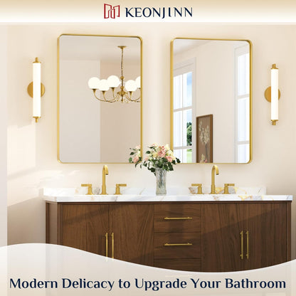 Keonjinn 42 x 36 Brushed Nickel Bathroom Vanity Mirror, Large Rounded Rectangle Bathroom Mirrors for over Sink, Metal Framed Silver Mirror for Wall, Shatterproof HD Tempered Glass(Horizontal/Vertical)