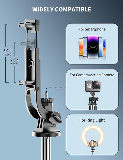 71" Phone Tripod & Selfie Stick, All in One Extendable Cell Phone Tripod with Wireless Remote, Travel Tripods Stand for iPhone 360° Rotation Compatible with iPhone Android Phone, Camera