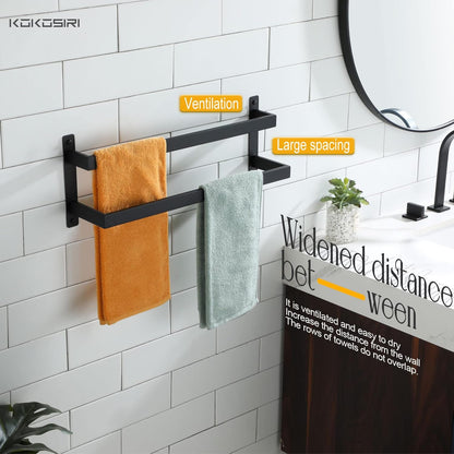 KOKOSIRI Towel Bars Black Bath Towel Holders 20 Inches Bathroom 2-Tiers Ladder Towel Rails Wall Mounted Towels Shelves Rack Stainless Steel, B5008BK-L20