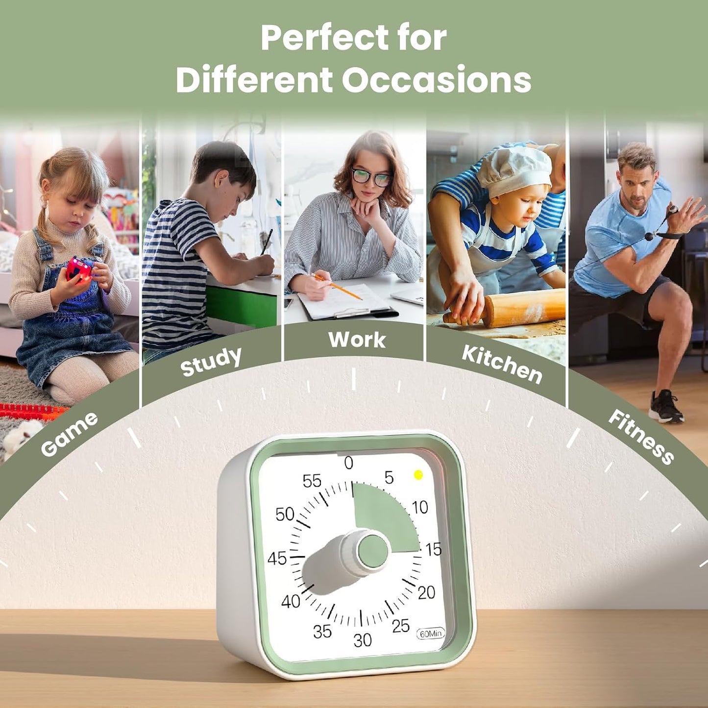 Visual Countdown Timer for Kids | 60 Minute Silent Timer with Pause Function