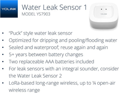 YoLink Smart Home Starter Kit: Water Sensor 4-Pack & Hub Kit - Sensor Compatible with Alexa and IFTTT, 1/4 Mile Range, Instant Remote App, Text(Limited) and Email Alert