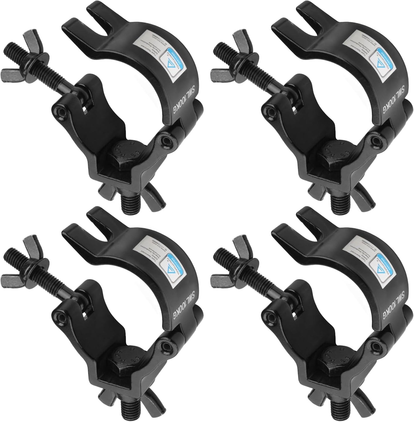 4 Pack 2"(50.8 mm) Black Light Clamps Truss DJ O Clamp, Max. Load 100 KG(220 LBs), TUV Certificated