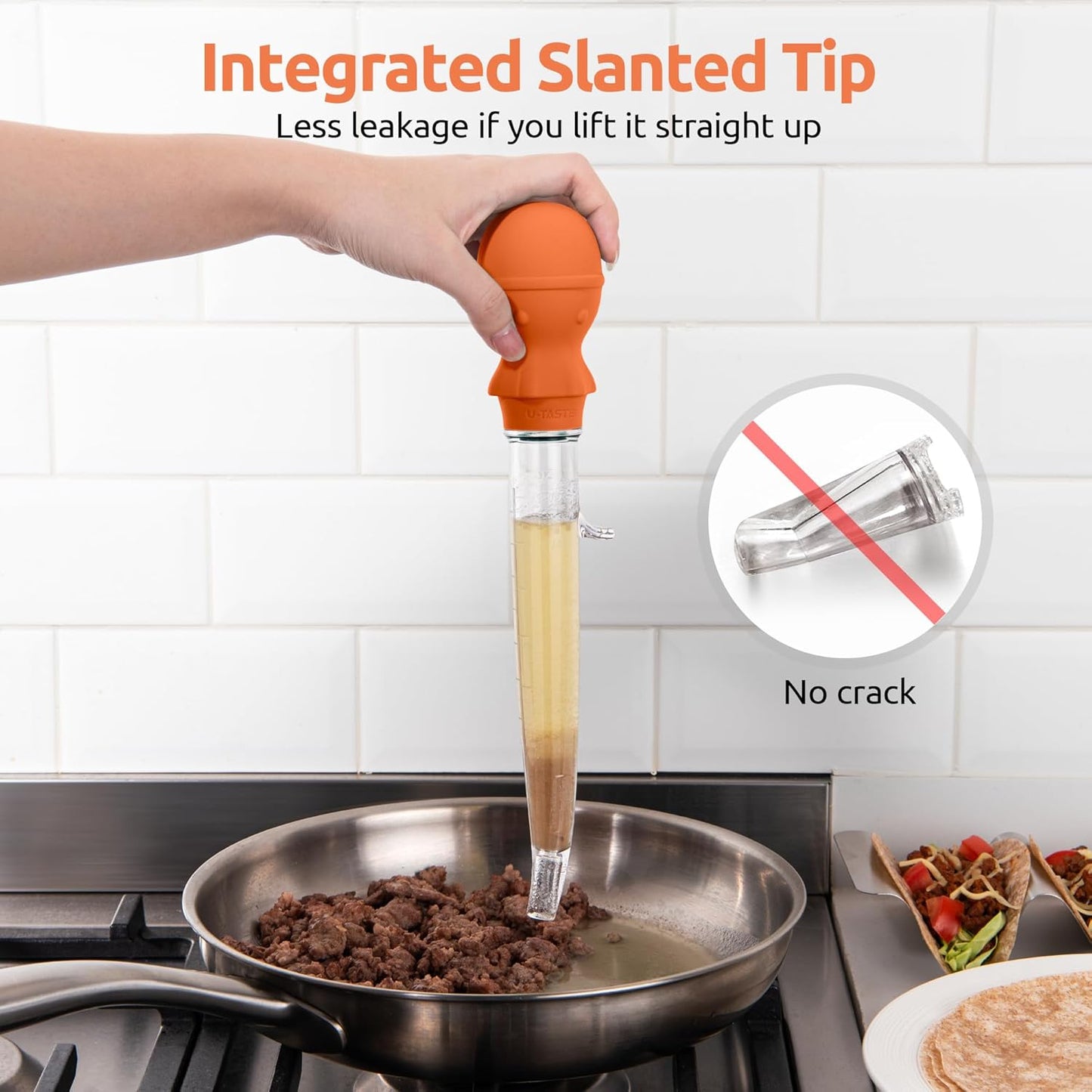 U-Taste 1.5oz Angled Turkey Baster - 228.2ºF Heat Resistant Food Grade Silicone Large Octopus Bulb Baster Set with Cleaning Brush for Cooking Basting Meat Poultry Beef Chicken (Black)