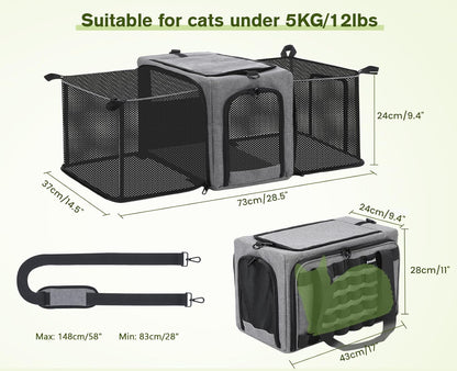 Approved Collapsible Cat Soft-Sided Carriers, Breathable Pet Carriers up to 5kg/12lbs, Portable Dog Carrier Great for Travel, Outdoor, Hiking, Camping(Gray)