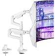 ARES WING Dual Monitor Arm for Ultrawide Heavy Duty Curved Monitor Stacking, Fits 17-49 Inch, Vertical Gas Spring Double Monitor Mount with USB, Adjustable Dual Monitor Mount for Desk, White