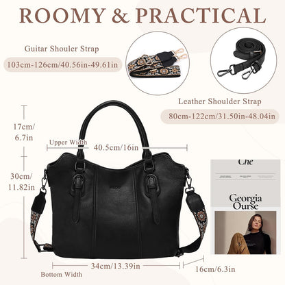 Hobo Bags for Women,VASCHY Vegan Leather Handbag Purse Top Handle Satchel Boho Shoulder Bag with Crossbody Guitar Strap