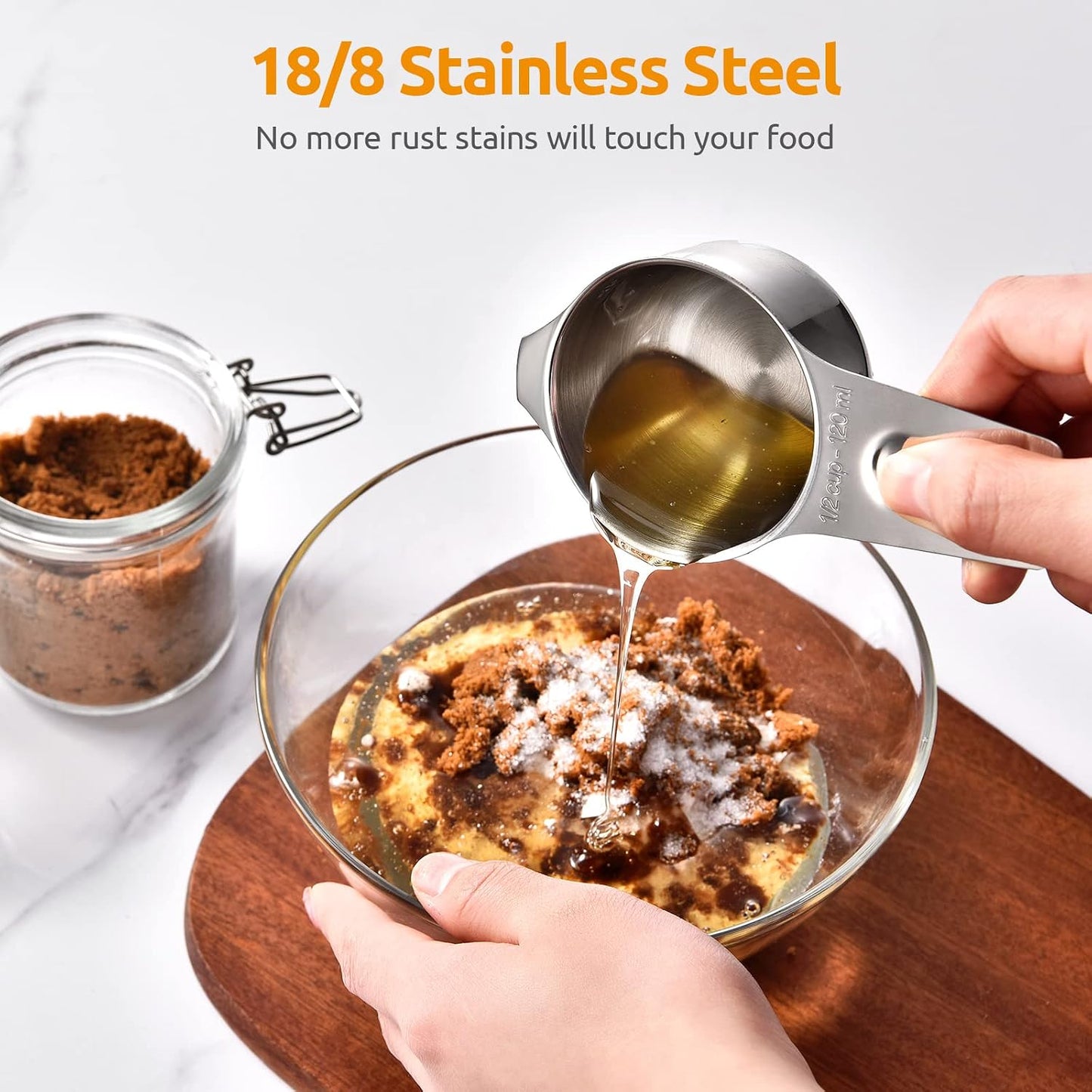 Measuring Cups, U-Taste Measuring Cups and Spoons Set of 15 in 18/8 Stainless Steel : 7 Measuring Cups and 7 Measuring Spoons with 2 D-Rings and 1 Professional Magnetic Measurement Conversion Chart