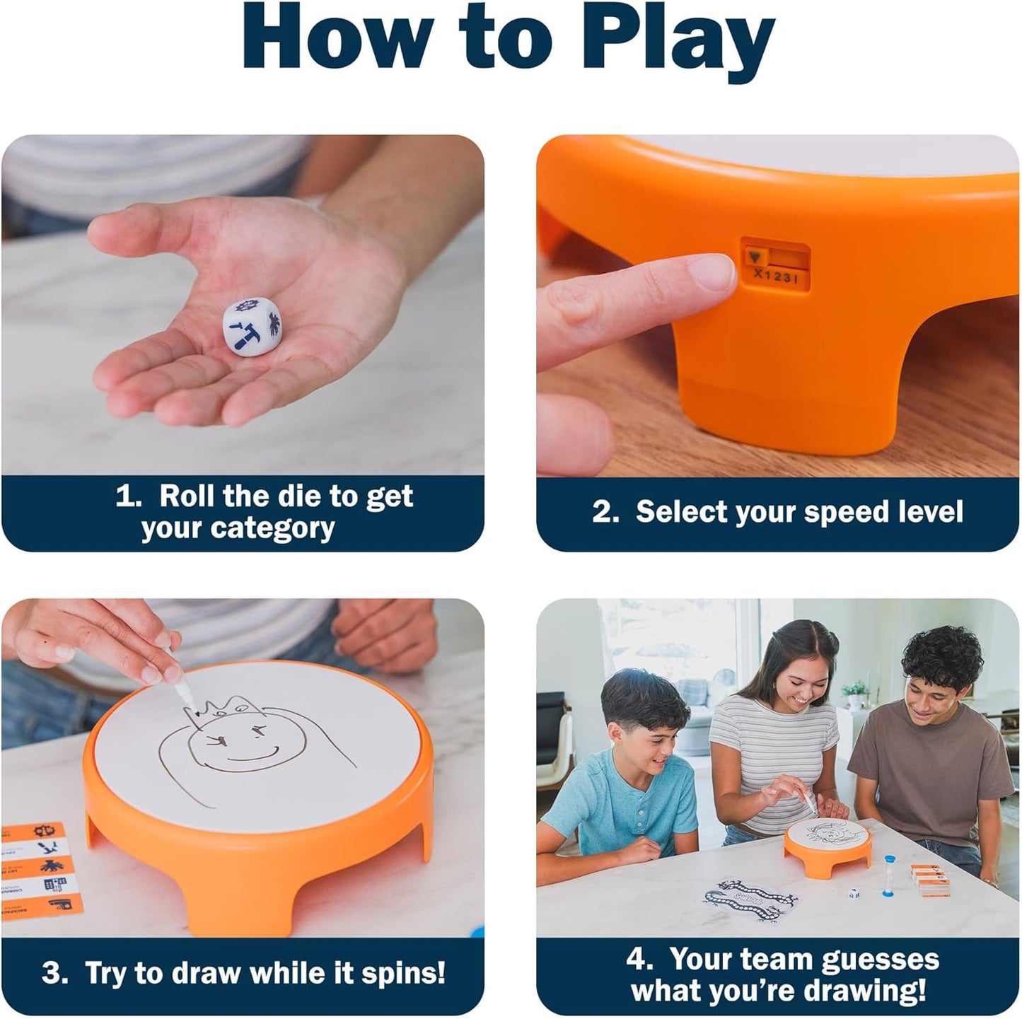 Spinning Drawing Party Game for Family and Friends – Quick Sketch Guessing Game with Timer, 100 Clue Cards, 4-Speed Spinner, for Ages 8+ (4+ Players) - PuriLite