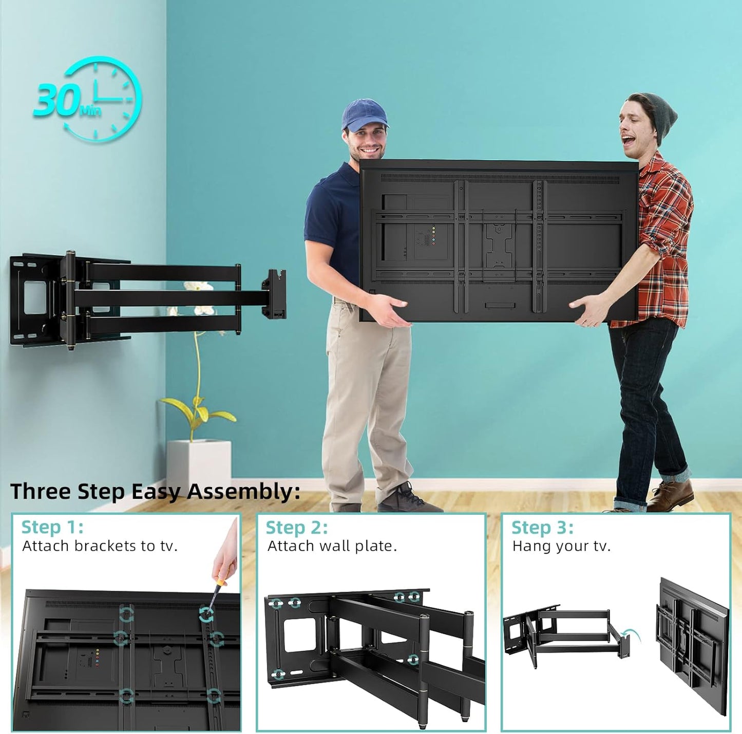 HCMOUNTING 40.9" Dual Articulating Long Arm TV Wall Mount for 42-90 inch TV, Heavy Duty Full Motion Swivel & Tilt & Extension Wall Mount TV Bracket, Holds up to 179 lbs, Max Vesa 800x400mm
