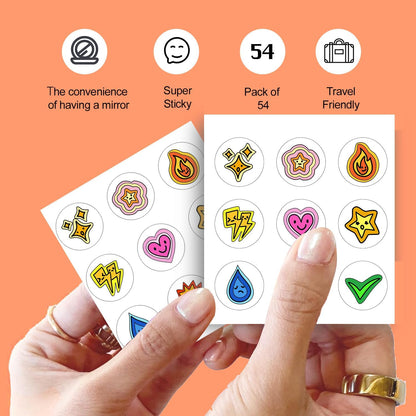 Acne Pimple Patches for Face 54 Count with Mirror Case for Day & Night Use - Hydrocolloid Pimple Pads, Emoji-Themed Blemish Dots, Clear Skin Treatment (Shape.)