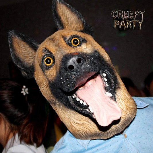 Dog Head Mask Halloween Party Dog Costume Masks Mask Underdog Costume Latex Animal Head Mask (German shepherd) - PuriLite