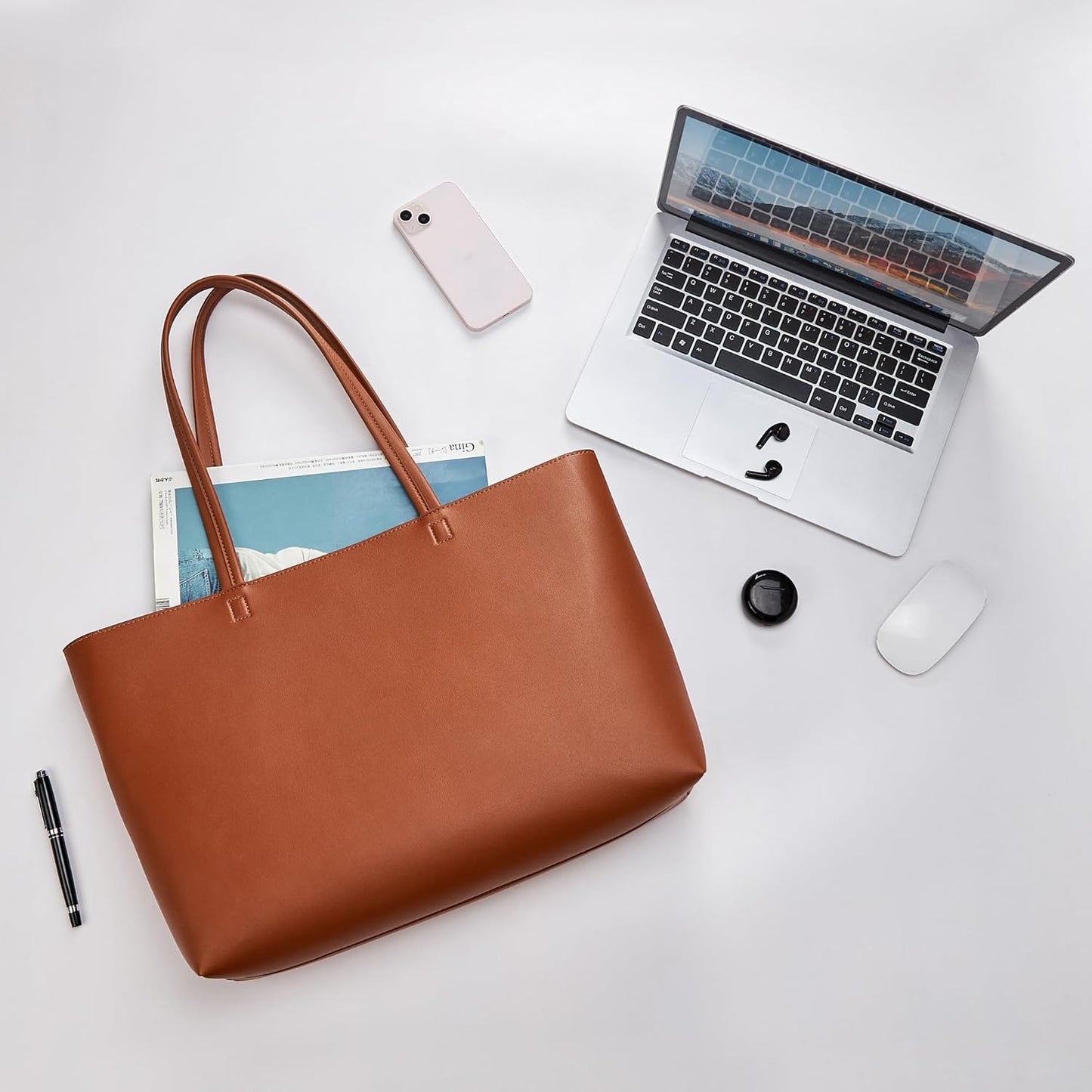 KALIDI Tote Bag Zipper Shoulder Bag Faux Leather Purses for Women Large Casual Handbag Work Dating College