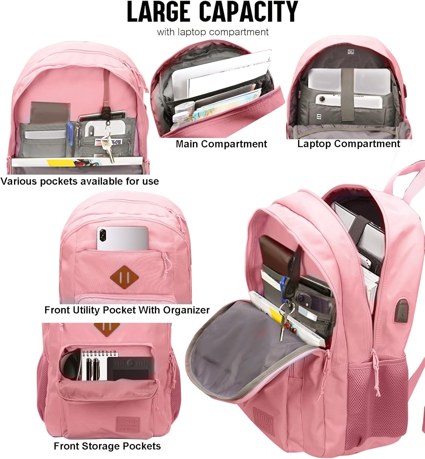 KEOFID classic carry-on travel backpack for men and women, Anti theft laptop backpack with USB charging port, large backpack for college(dark black）