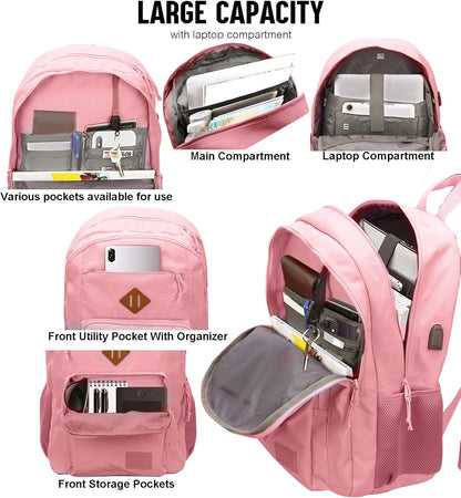 KEOFID classic carry-on travel backpack for men and women, Anti theft laptop backpack with USB charging port, large backpack for college(dark black）