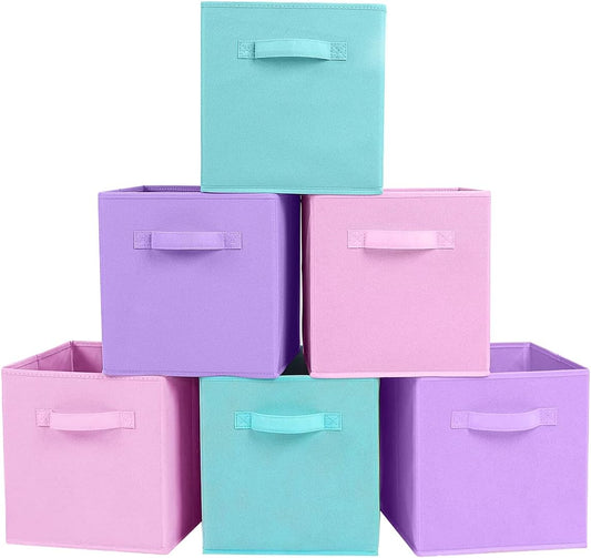 ShellKingdom Storage Bins, Foldable Fabric Storage Cubes And Cloth Organizer Drawer For Closet And Toys, 6 Pack (Lavender+Light Blue+Pink) - PuriLite