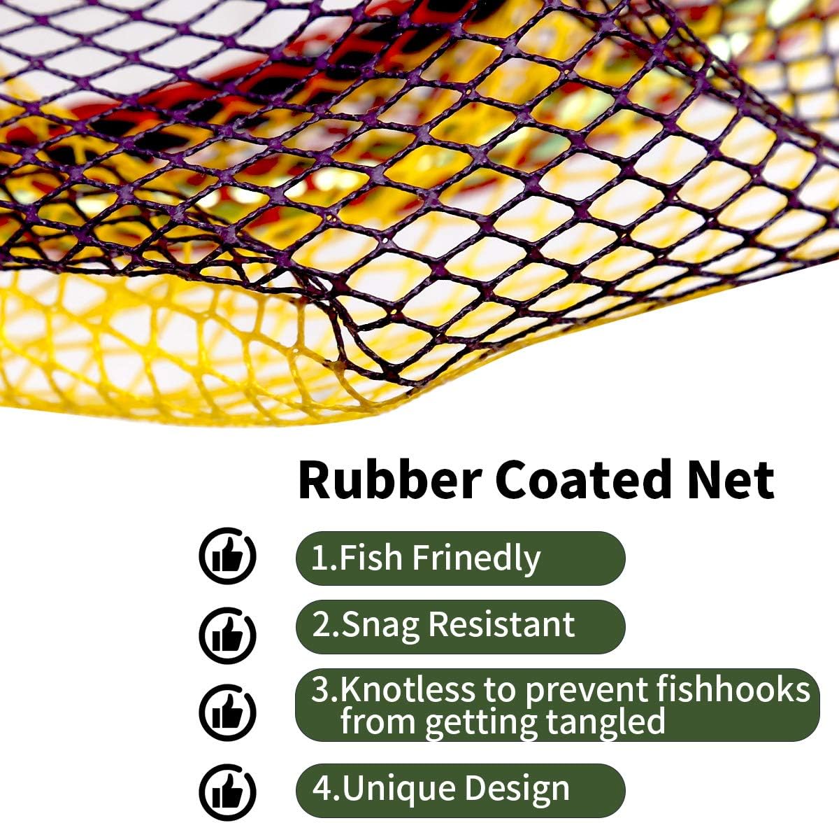 SAN LIKE Fishing Net Telescopic Landing Nets Folding Rubber Fish Net Rubber Coated Landing Net with Adjustable Sturdy Pole Handle for Saltwater Freshwater Bass Trout Fishing Easy Catch & Release