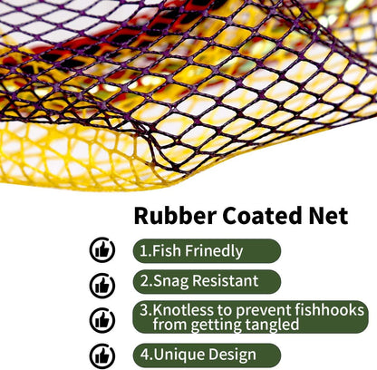 SAN LIKE Fishing Net Telescopic Landing Nets Folding Rubber Fish Net Rubber Coated Landing Net with Adjustable Sturdy Pole Handle for Saltwater Freshwater Bass Trout Fishing Easy Catch & Release