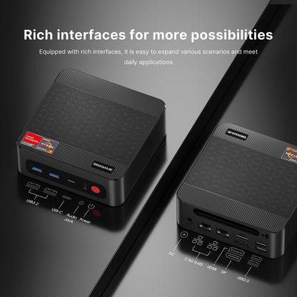 BOSGAME P5 Pro Mini PC, AMD Ryzen 7 6800H Mini Gaming PC, 32GB DDR5 512GB SSD Desktops Computer, Quad Display, Dual USB 4.0 & HDMI, 2.5G RJ45 LAN, Wi-Fi 6E, BT 5.2